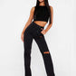 Straight Leg Ankle Slit Flared Jeans