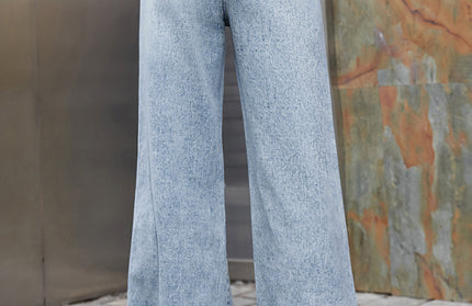 Women's Fashion ripped high waist wide leg casual denim trousers - Hey Love Boutique