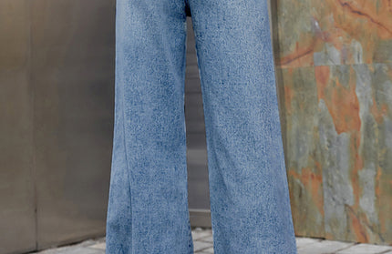Women's Fashion ripped high waist wide leg casual denim trousers - Hey Love Boutique