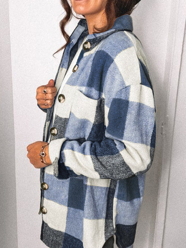 Plaid Shirt Breasted Pocket Shirt Jacket