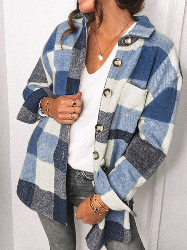 Plaid Shirt Breasted Pocket Shirt Jacket