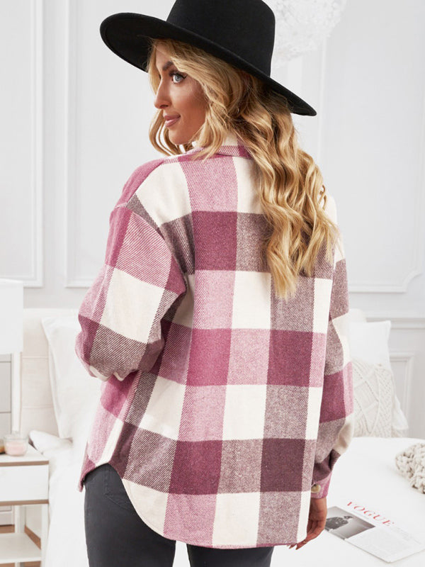 Plaid Shirt Breasted Pocket Shirt Jacket
