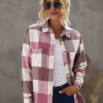 Plaid Shirt Breasted Pocket Shirt Jacket