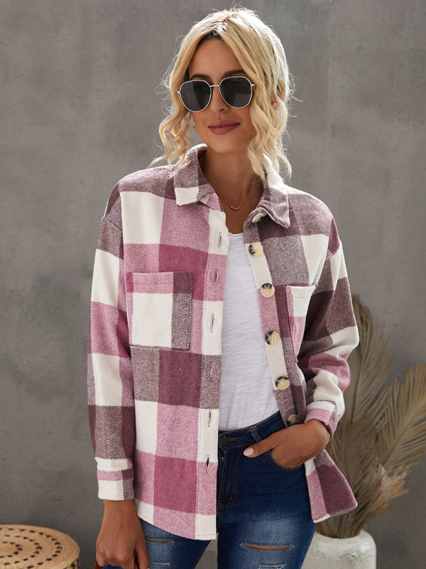 Plaid Shirt Breasted Pocket Shirt Jacket