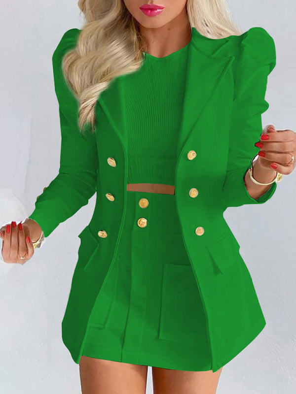 Printed Princess Sleeve Slim Skirt Suit