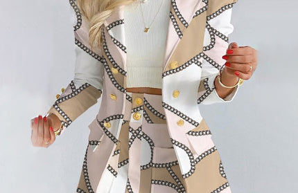 Printed Princess Sleeve Slim Skirt Suit