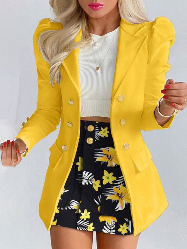 Printed Princess Sleeve Slim Skirt Suit