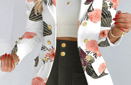Printed Princess Sleeve Slim Skirt Suit