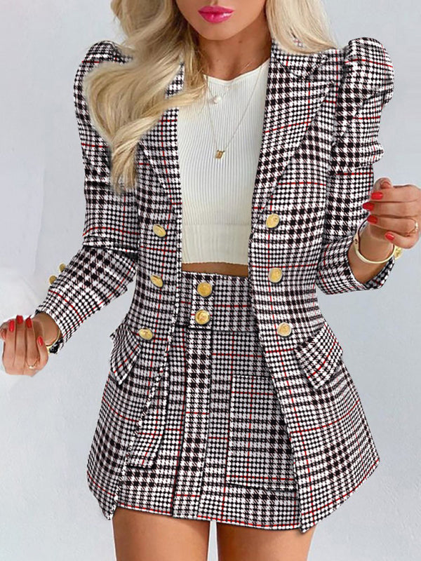 Printed Princess Sleeve Slim Skirt Suit