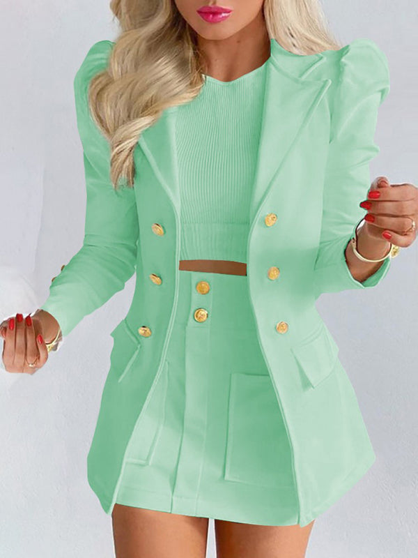Printed Princess Sleeve Slim Skirt Suit