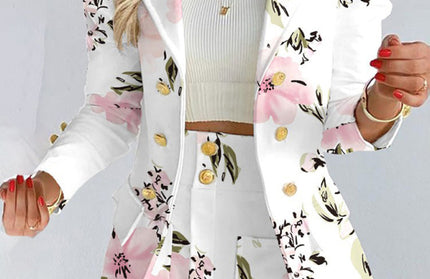 Printed Princess Sleeve Slim Skirt Suit