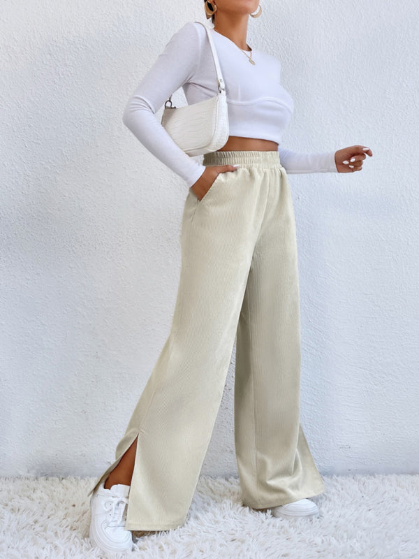 Paneled Slit Wide-Leg Trousers