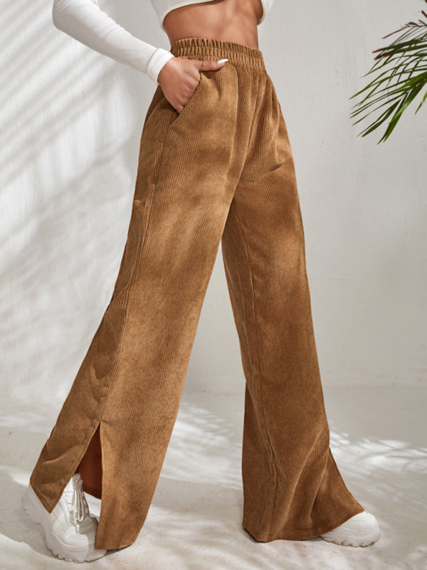 Paneled Slit Wide-Leg Trousers
