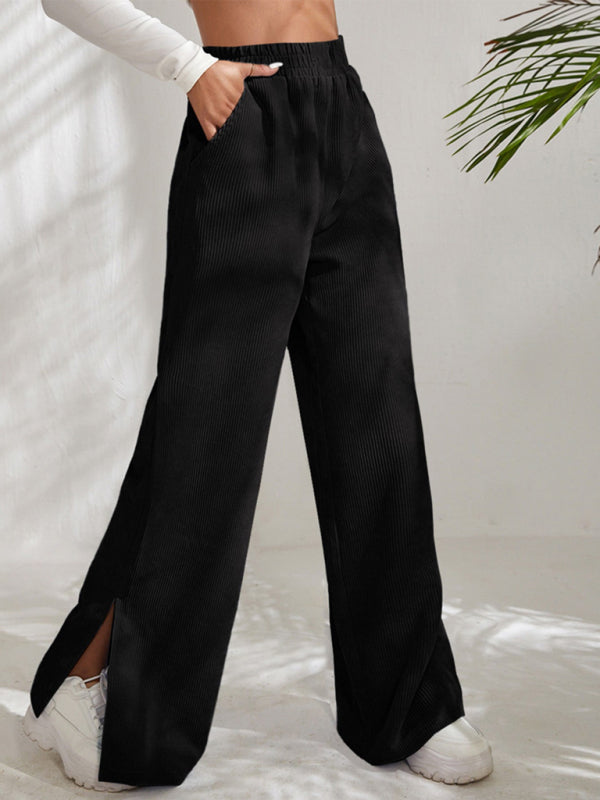 Paneled Slit Wide-Leg Trousers