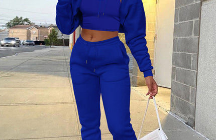 Drawstring Hoodie Long Sleeve Drawstring Trousers Three-Piece Suit