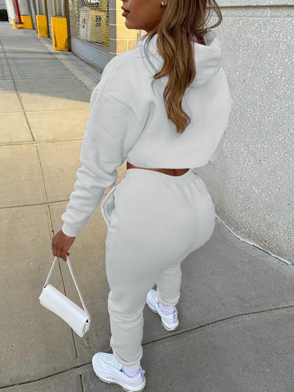 Drawstring Hoodie Long Sleeve Drawstring Trousers Three-Piece Suit