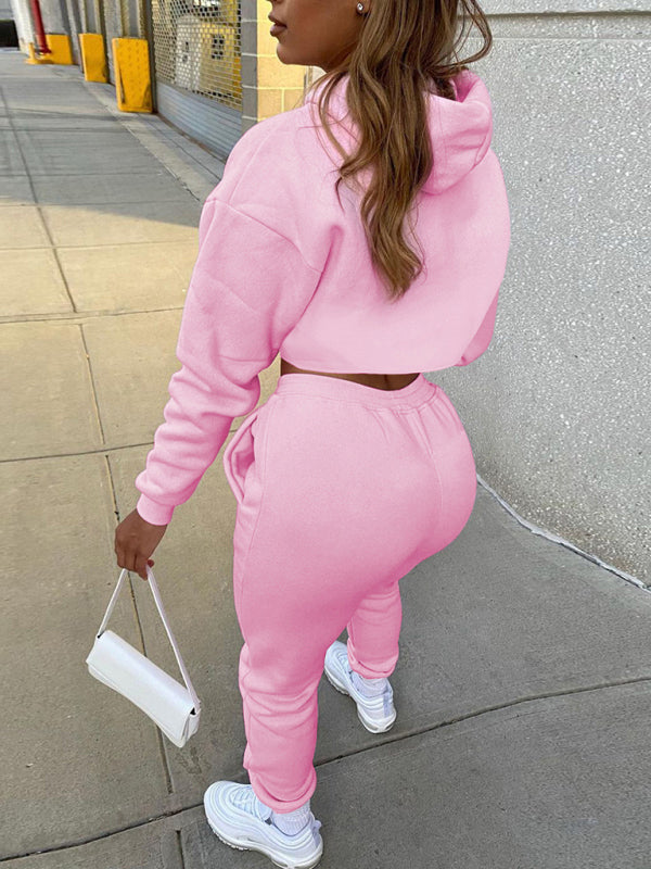 Drawstring Hoodie Long Sleeve Drawstring Trousers Three-Piece Suit