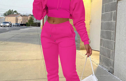 Drawstring Hoodie Long Sleeve Drawstring Trousers Three-Piece Suit