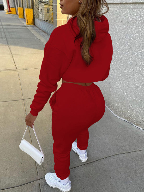 Drawstring Hoodie Long Sleeve Drawstring Trousers Three-Piece Suit