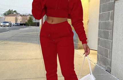 Drawstring Hoodie Long Sleeve Drawstring Trousers Three-Piece Suit