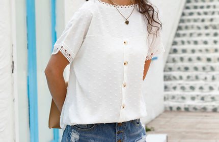 Pullover Short Sleeve Lace Shirt