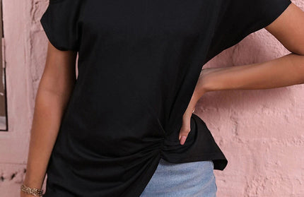 One Shoulder Button Short-Sleeved Shirt