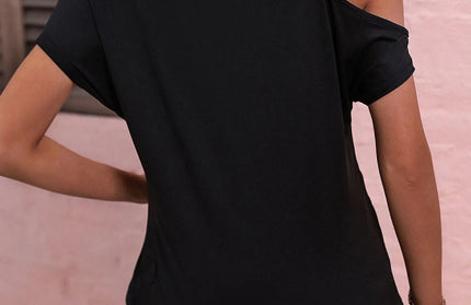 One Shoulder Button Short-Sleeved Shirt