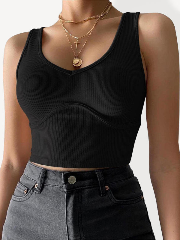 Stitching Stretch Knit Tank Top