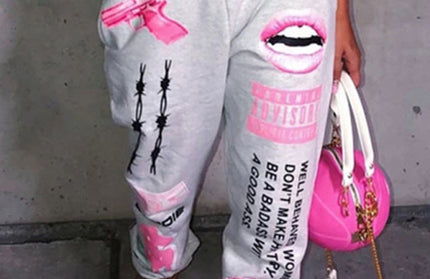 New print fashion elastic waist sports casual harem pants