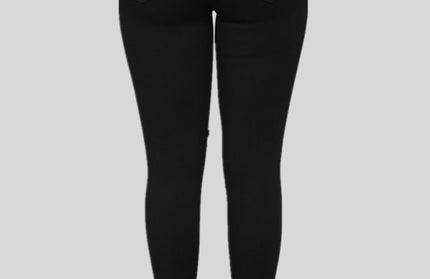 Women's elastic ripped solid color denim long trousers - Hey Love Boutique