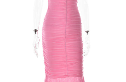 Suspender stitching fashion sexy hot girl tight pleated fishtail dress - Hey Love Boutique