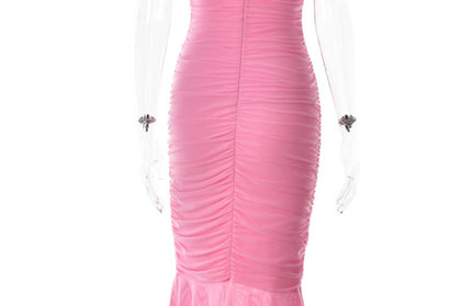 Suspender stitching fashion sexy hot girl tight pleated fishtail dress - Hey Love Boutique