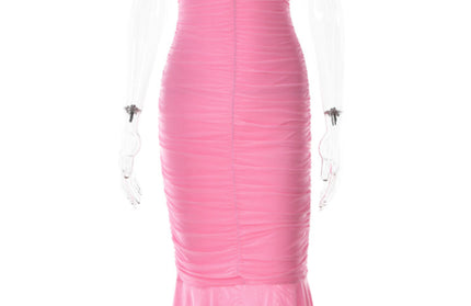 Suspender stitching fashion sexy hot girl tight pleated fishtail dress - Hey Love Boutique