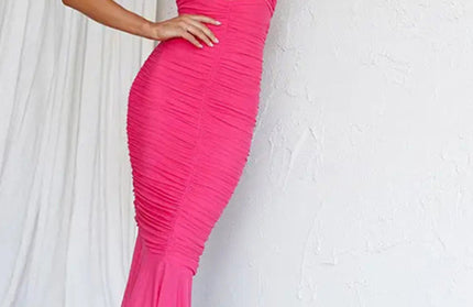 Suspender stitching fashion sexy hot girl tight pleated fishtail dress - Hey Love Boutique