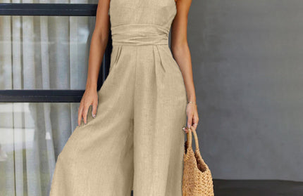 Sleeveless Waistless Backless Loose Wide-Leg Jumpsuit