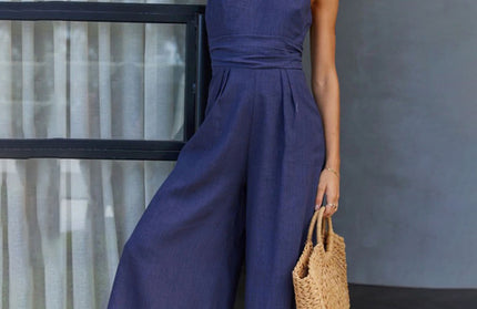 Sleeveless Waistless Backless Loose Wide-Leg Jumpsuit