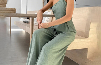 Sleeveless Waistless Backless Loose Wide-Leg Jumpsuit