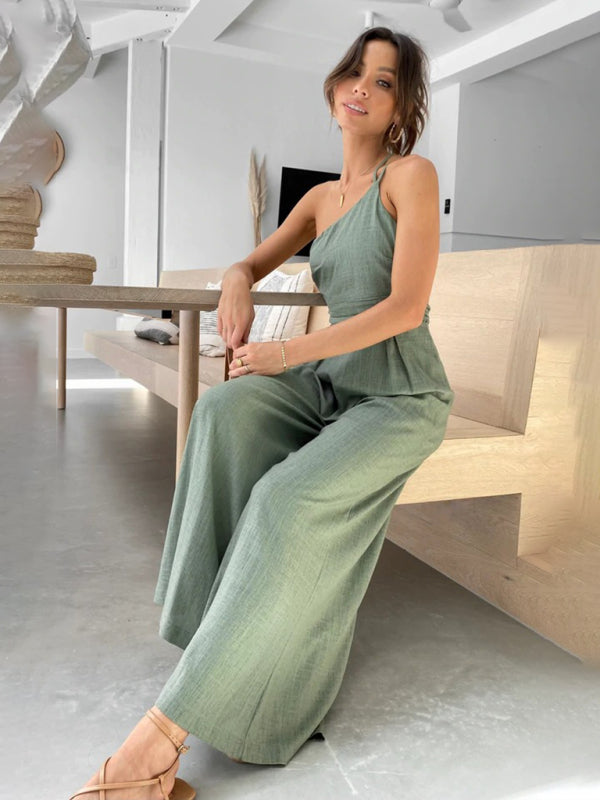 Sleeveless Waistless Backless Loose Wide-Leg Jumpsuit
