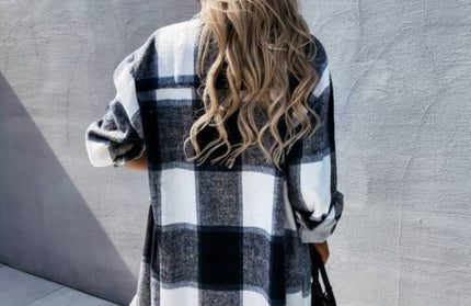 Single Breasted Plaid Long Sleeved Shirt Jacket
