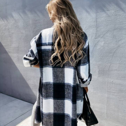 Single Breasted Plaid Long Sleeved Shirt Jacket