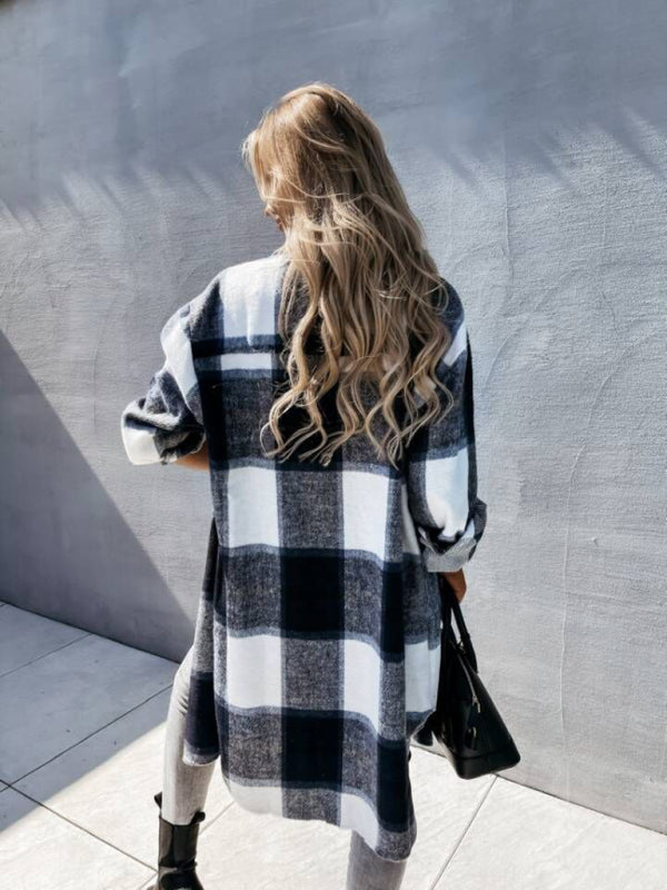Single Breasted Plaid Long Sleeved Shirt Jacket