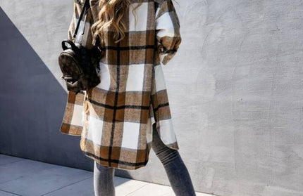 Single Breasted Plaid Long Sleeved Shirt Jacket