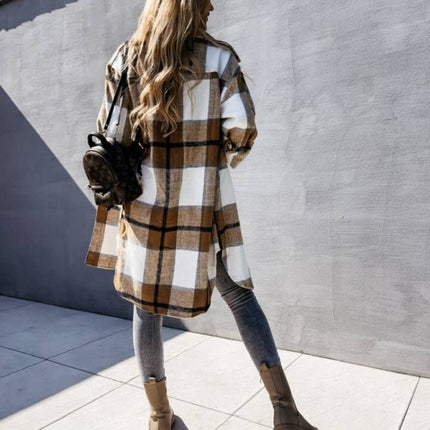 Single Breasted Plaid Long Sleeved Shirt Jacket