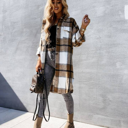 Single Breasted Plaid Long Sleeved Shirt Jacket