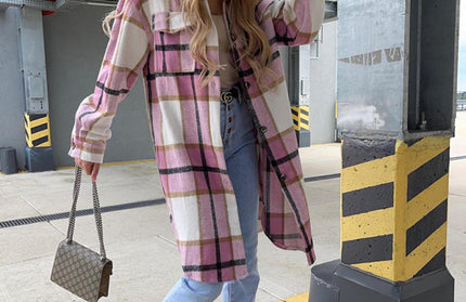 Single Breasted Plaid Long Sleeved Shirt Jacket