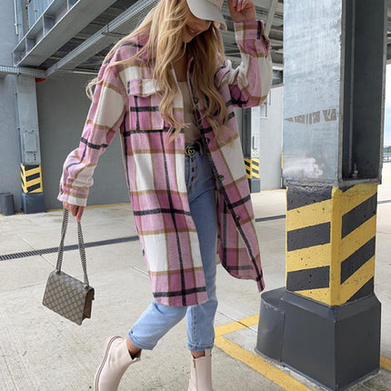 Single Breasted Plaid Long Sleeved Shirt Jacket