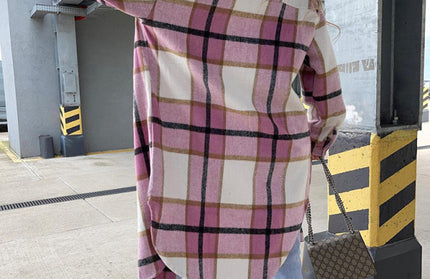 Single Breasted Plaid Long Sleeved Shirt Jacket