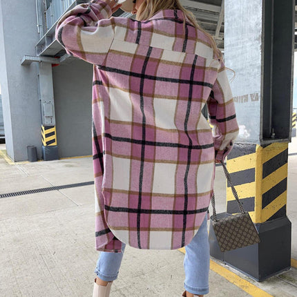Single Breasted Plaid Long Sleeved Shirt Jacket