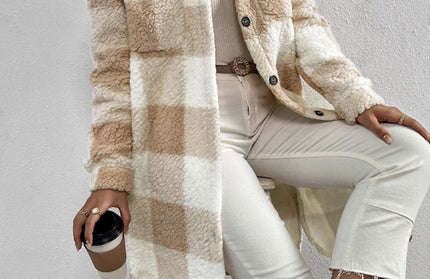 Plush Plaid Long Coat