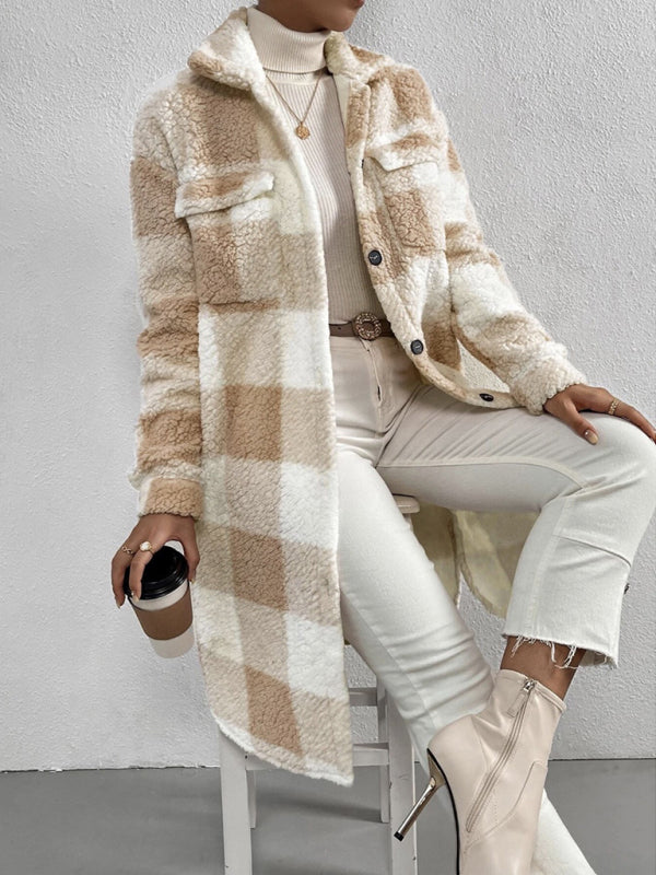 Plush Plaid Long Coat